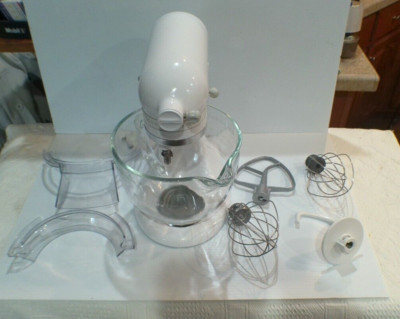 KitchenAid KSM90 300W Ultra Power Mixer White -tilt head Attachments glass bowl