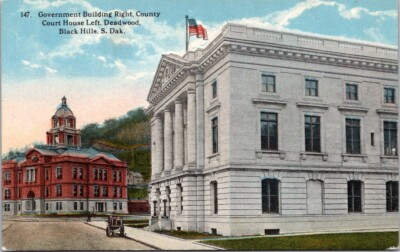 Deadwood SD Lawrence County Court House Govt Building LB Hollister postcard EQ2
