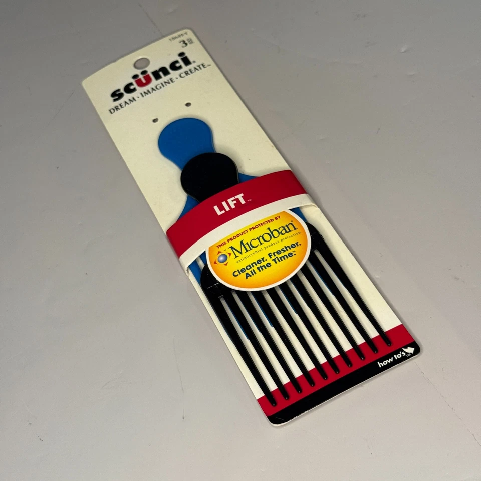 Peines de púa de dientes anchos vintage Scunci Lift azul y negro Microban 2004 nuevos Foto 3 de 4
