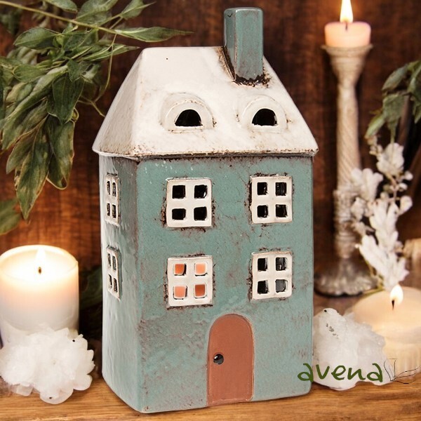 Eggshell Tall House Village Pottery Cottage Ornament Tealight Candle Holder Gift