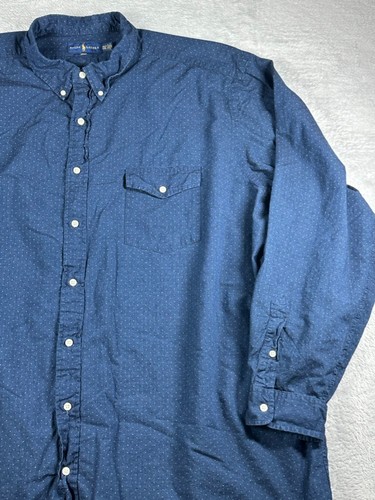 Camisa Ralph Lauren Para Hombres 4XLT Alta Azul Índigo Poni Preppy Informal Lunares - Imagen 3 de 13