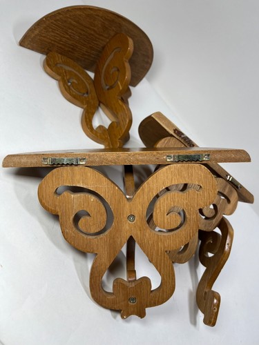 VTG Oak Wood Wall Shelving Scrollwork Victorian Semi Circle Wall Shelf - 2 Left - Picture 3 of 5