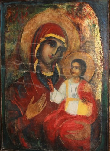 Vintage oil religious painting Holy Mother & baby Jesus orthodox icon portrait - Picture 2 of 21