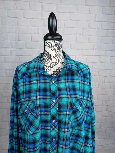 Wranglers men's long sleeve pearl snap plaid print shirt size 2xlt pockets b32 - Picture 2 of 10