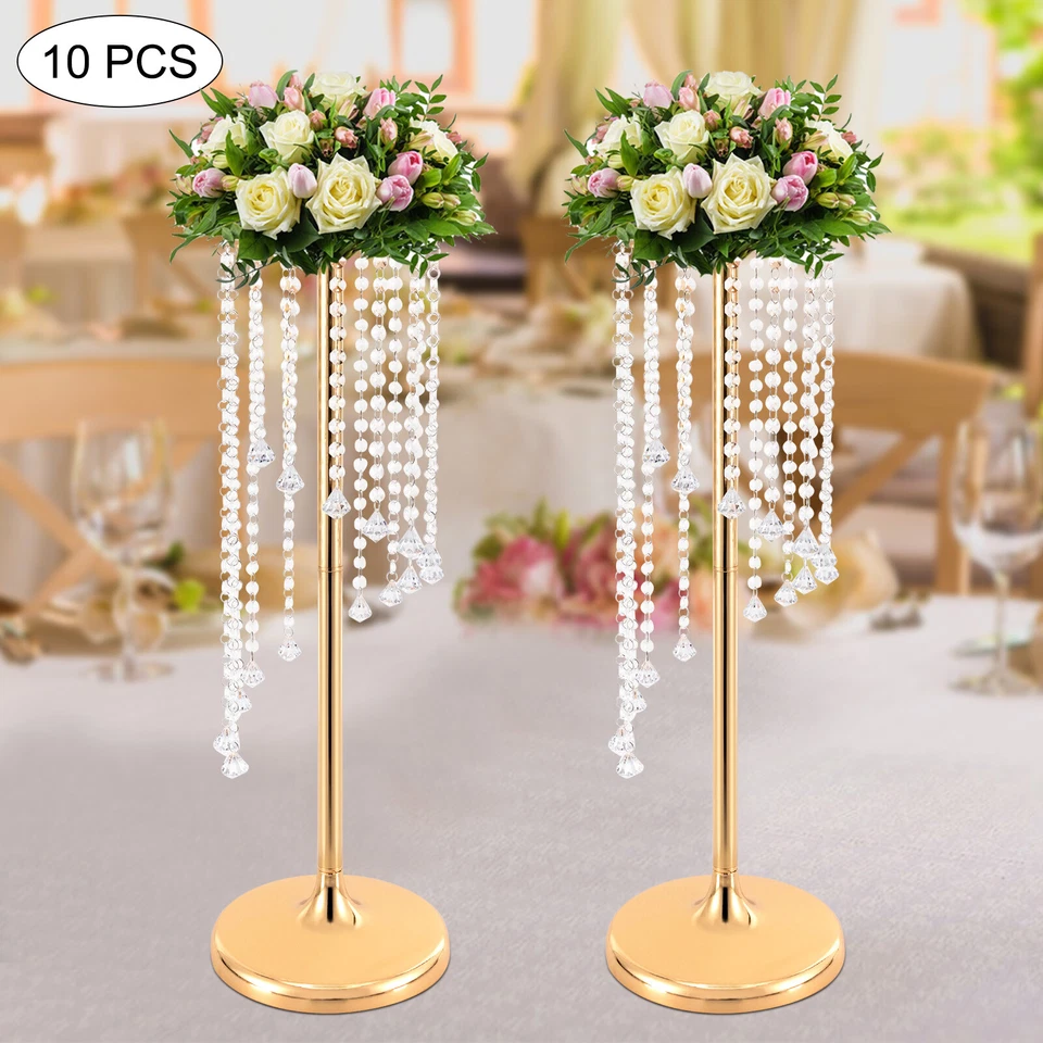 10Pcs 27.5 inch Tall Crystal Flower Vase For Wedding Centerpieces Gold Vases - Image 2 of 4