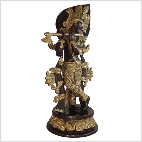 Schöner Krishna mit Flöte Messing Kupfer 34cm 3,3kg Ganesha Shiva Rama Hanuman - Picture 3 of 3