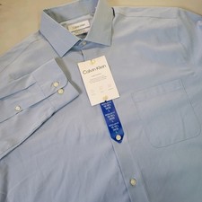 Calvin Klein Men's L Large Long Sleeve Solid Blue Button Down Dress Shirt NWT