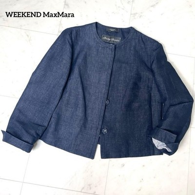WEEKEND MaxMara  Collarless Pretty Denim Jacket, Indigo, Size L From Japan