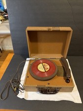 Vintage Portable Suitcase Record Player Built In Speaker Turns On For Parts