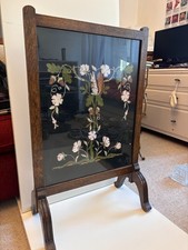 Antique Oak Fire Screen with Squirrel Needlework Panel | Arts & Crafts Fireguard