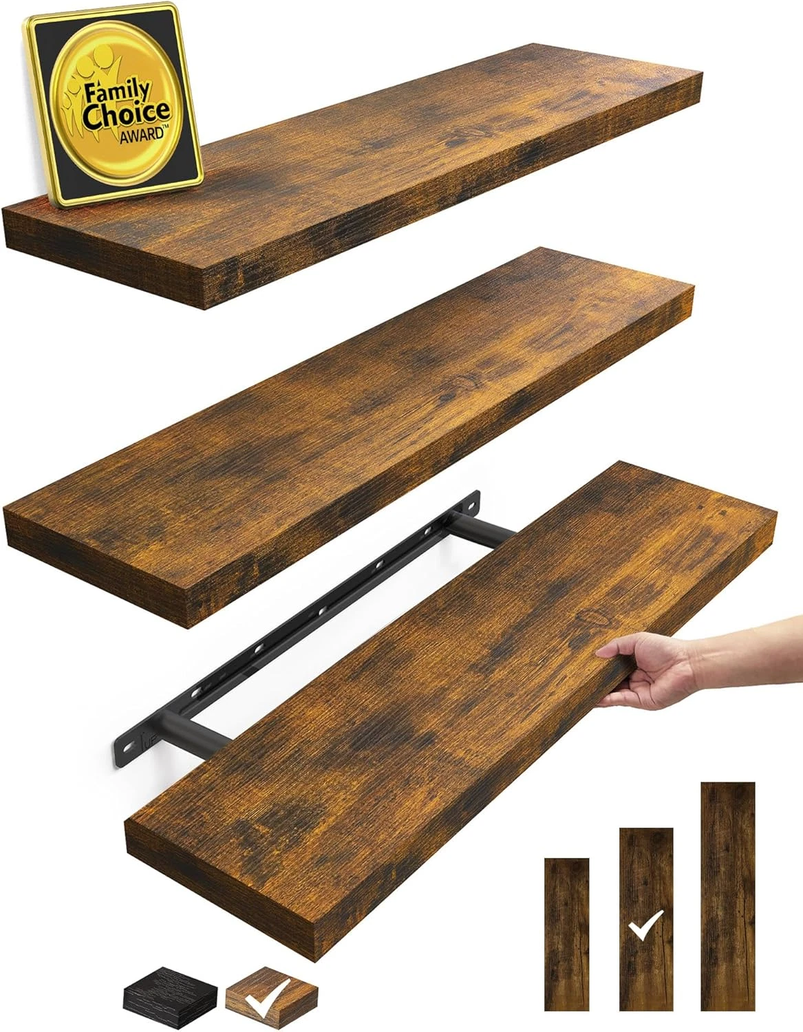 Rustic Floating Shelves Set of 3 - 22.5 Inch Wall Mounted Decor for Any Room