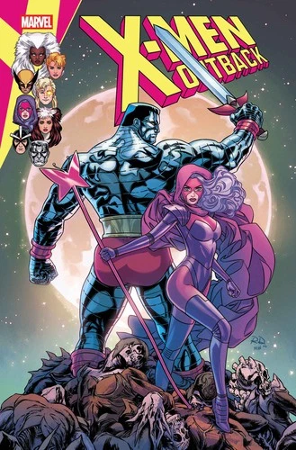 X-Men Outback #3 CVR A pre-order cover showing Cyclops and Storm in battle, with cosmic background and Marvel logo.