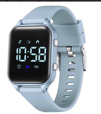 Light Blue Silicone Band Smart Watch Fitness Tracker Heart Rate Touch Screen