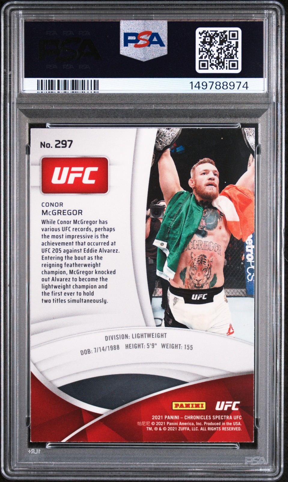 2021 PANINI CHRONICLES UFC #297 CONOR MCGREGOR PSA 8 view 2