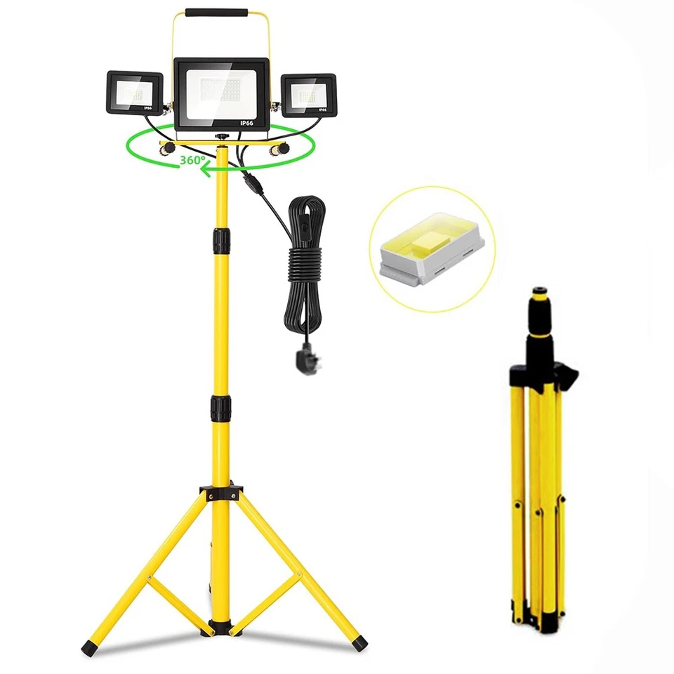 LED Arbeitsleuchte Baustellenleuchte Strahler Fluter 3-Kopfe mit Stativ Stecker, - Bild 2 von 4