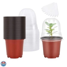 Plant Nursery Pots with Humidity Dome 4" Soft Transparent Plastic Gardening P...