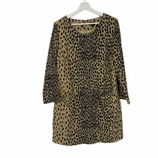 J. Crew Women's 12 Jules Tan Black Animal Print Long Sleeve Dress