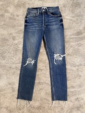 RE/DONE 90s High Rise Ankle Crop Denim Blue Stretch Jeans Buttons Fly Womens 27