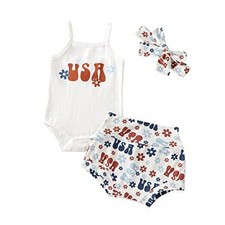 My First 4th Of July Baby Girl Outfit Newborn USA Letter 3-6 Months Beige