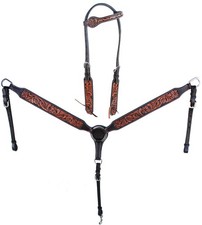 Horse Western Floral Tooled Laced One Ear Tack Set Bridle Headstall Breast
