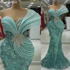 Mint Green Mermaid Prom Dresses Sheer Neck Lace Sequins Beaded Evening Gowns