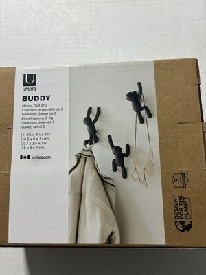 NEW Umbra Buddy Wall Hooks Black - Decorative Mounted Coat Hooks (Set of 3)