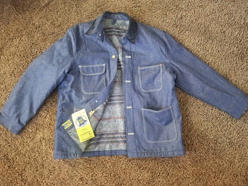VTG NOS Wrangler Blue Bell Denim Chore Coat Mens 46 Blanket Lined Jacket 60s 70s - product listing photo
