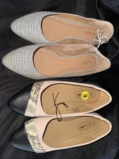 Lot Of 2 Pointed Toe Ballet Flats Size 9 Slip On Shoes
