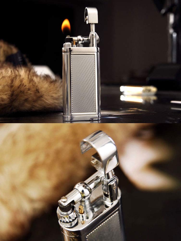 Angled Soft Flame Antique Style Lift Arm Butane Refillable Lighter Chrome