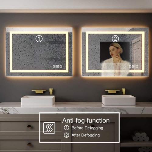 TOOLKISS 32"Hx40"W Rectangular Antiniebla Luz LED Pared Baño Tocador Espejo - Imagen 8 de 15