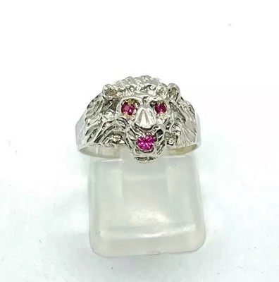 Sterling Silber Rubin Löwenkopf Pinkie Ring Größe J (US 5 1/4