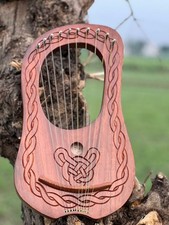 Handmade Rosewood 10-String Lyre Harp  Metal Strings  Decorative Piping Design