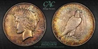 CACG AU-55 1922-D Silver Peace Dollar, Gorgeous, Mottled-Rainbow Toning!