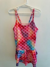 Girls Mermaid Scale One-Piece Swimsuit with Ruffle Skirt