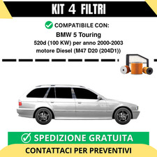 Kit 4 Filtri Tagliando per BMW 5 Touring 520d 100 kw Diesel 2000-2003