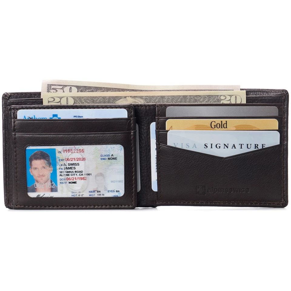 Alpine Swiss Mens Wallet for Men RFID Protected Leather Mens Wallet Spencer - Image 3 of 4