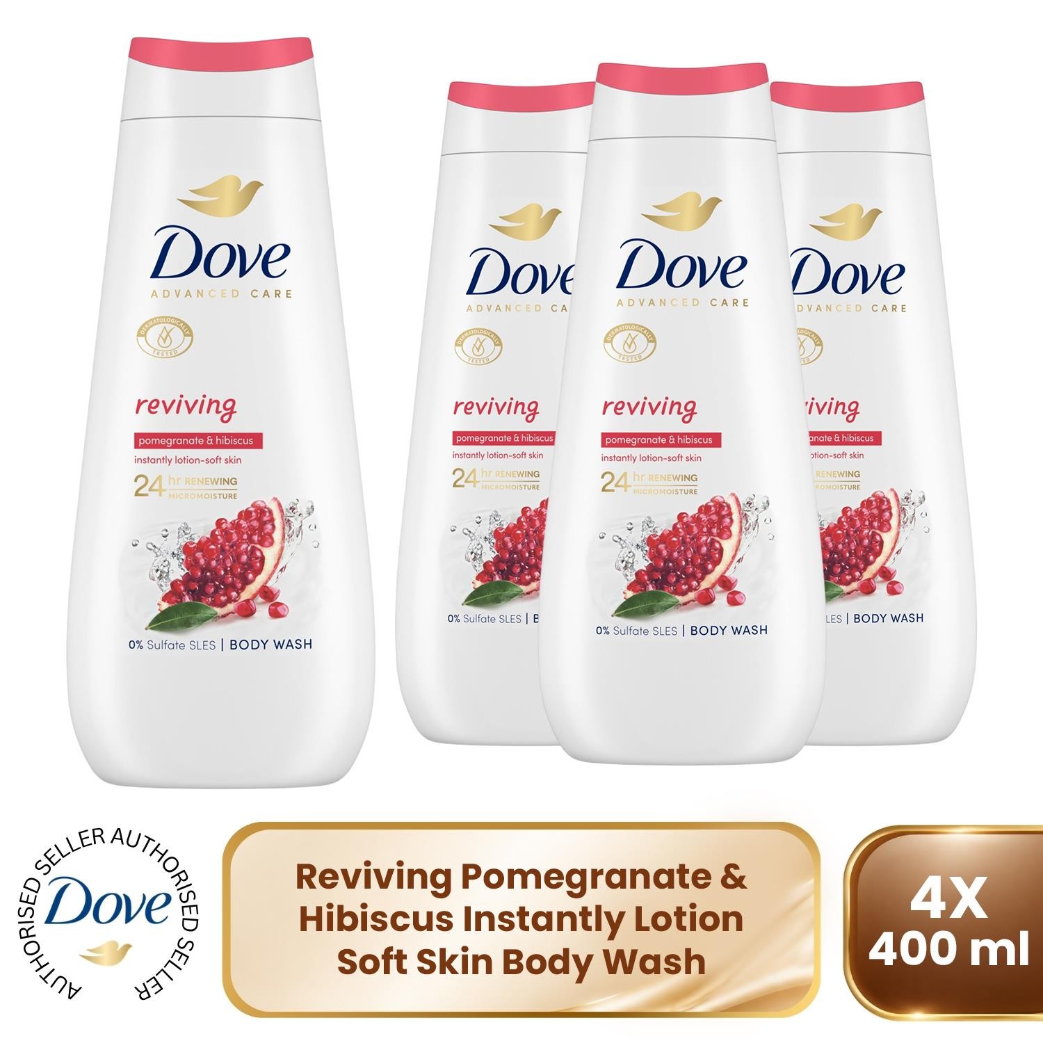 Dove Women's White Advanced Care 'Body Wash' Reviving For 24Hrs, 6X400ml In - Image 2