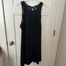 XL Black Sleeveless Loft Dress With Thick Lace Crochet Neckline