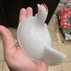Antique Milk Glass Small Hen On Nest Lid Red Accents — photo 6