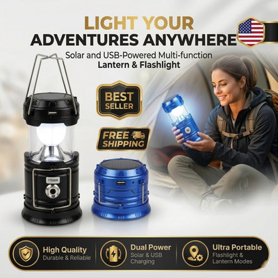 Solar LED Camping Lantern Portable Waterproof Emergency Flashlight Work Light
