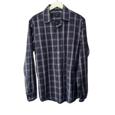 Banana Republic Non Iron Slim Fit Button Down Shirt Black Plaid Medium 15-15.5
