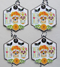 Handmade Halloween Gift Tags 4 Sewn Day Of The Dead Scrapbooking Journals Cards