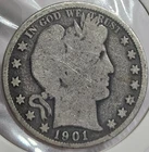 1901-O Barber Half Dollar, 50C, New Orleans Mint, 90% Silver, Better Date Coin!
