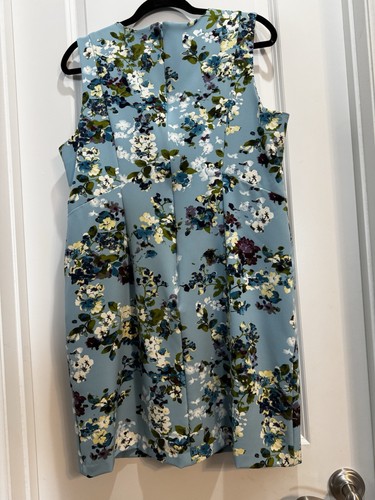 J Jill blau Blumen ärmelloses Kleid große Schiebetaschen Rundhals Reißverschluss hinten - Bild 6 von 6