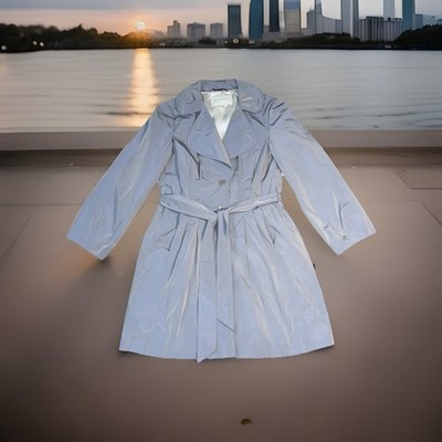 Banana Republic metallic grey trench coat 3/4 Sleeve Small Boss Business Holiday