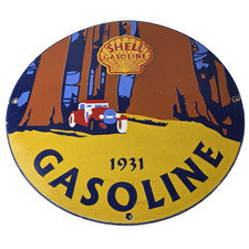 Vintage Shell Gasoline Sign - Redwood Park Gas Oil Pump Plate Porcelain Sign