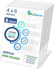 Slanted Back Acrylic Sign Holder 4 x 6, Clear Tabletop Stands for 