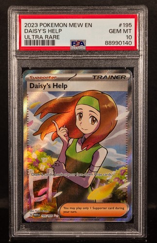 88990140 Daisy's Help 2023 Pokemon Mew EN 195 Ultra Rare PSA 10