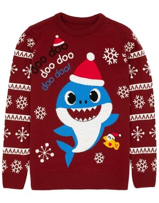 Baby Shark Rot Daddy Shark Weihnachtspullover Männer