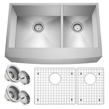 OPEN BOX - 33"x21"x10" Farmhouse Stainless Steel Double Bowl 16g Sink